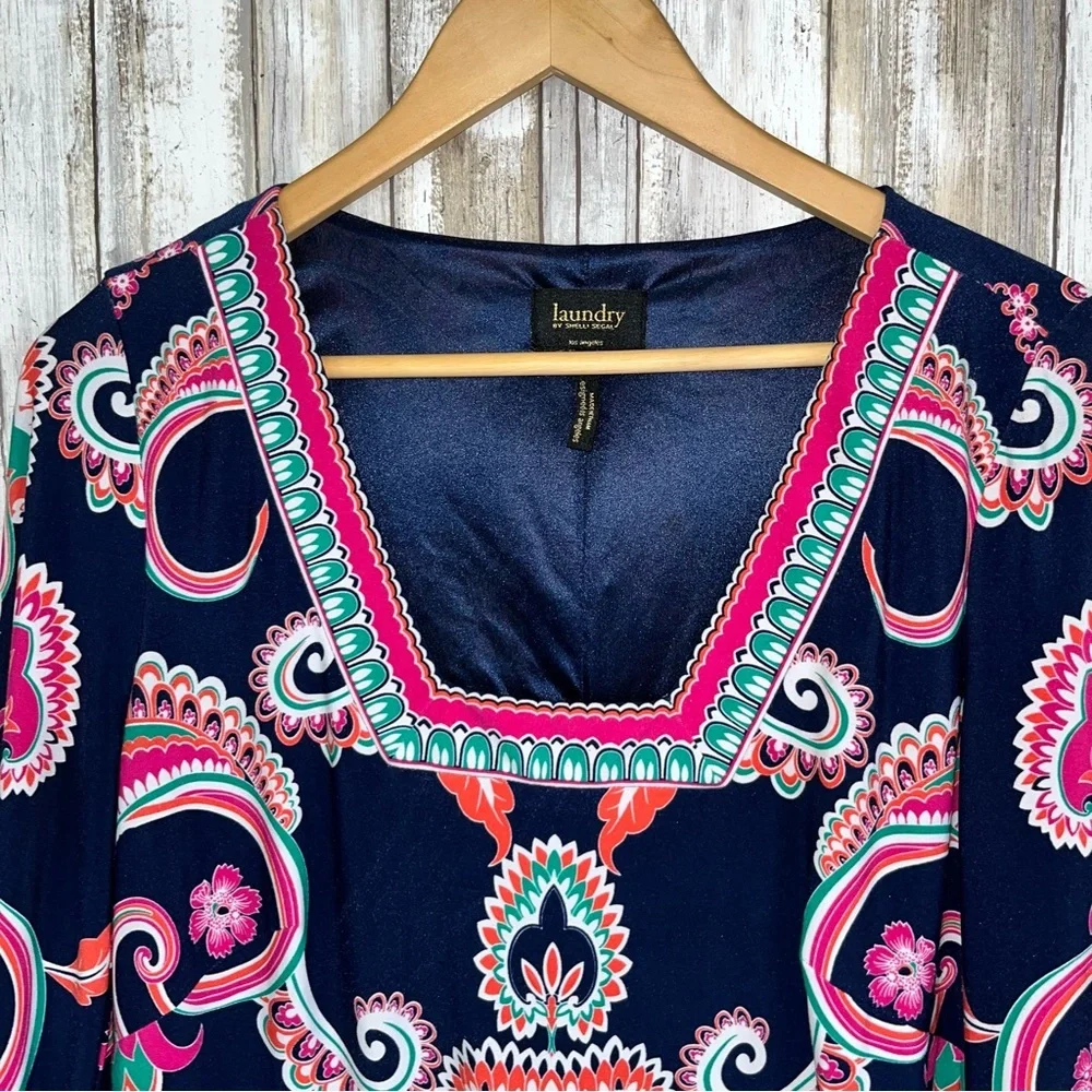 Laundry by Shelli Segal Square Neck Paisley Navy Dress Women’s 10 - Picture 6 of 7